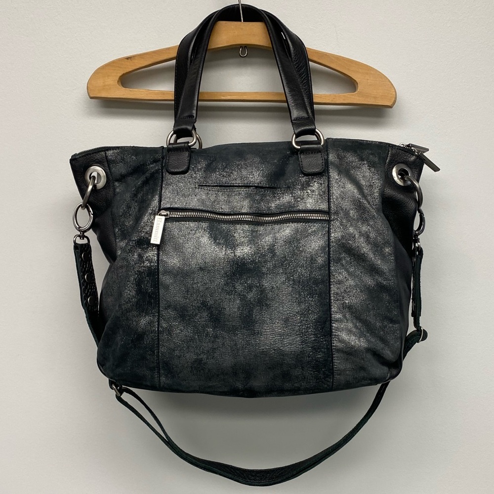 Large Hammitt Bag Cross Body Removable Strap Metallic Grey Leather | Red Suede